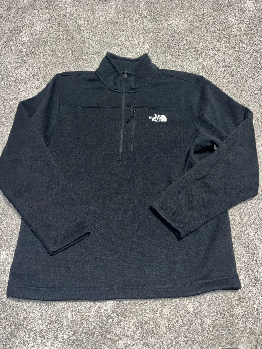The North Face Mens XL Black Knit Quarter Zip Fleece Pullover Sweater Euc